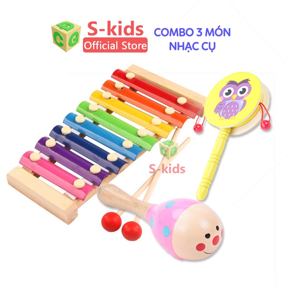 Đồ chơi âm nhạc cho bé S-kids, Bộ nhạc cụ nhiều chi tiết bằng gỗ cho trẻ sơ sinh