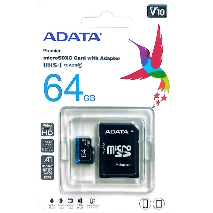 [CHÍNH HÃNG] Thẻ nhớ ADATA 64GB + Adapter UHS-I Class 10, Tốc độ đọc 100mb/s- Bảo Hành 60 tháng 1 đổi 1