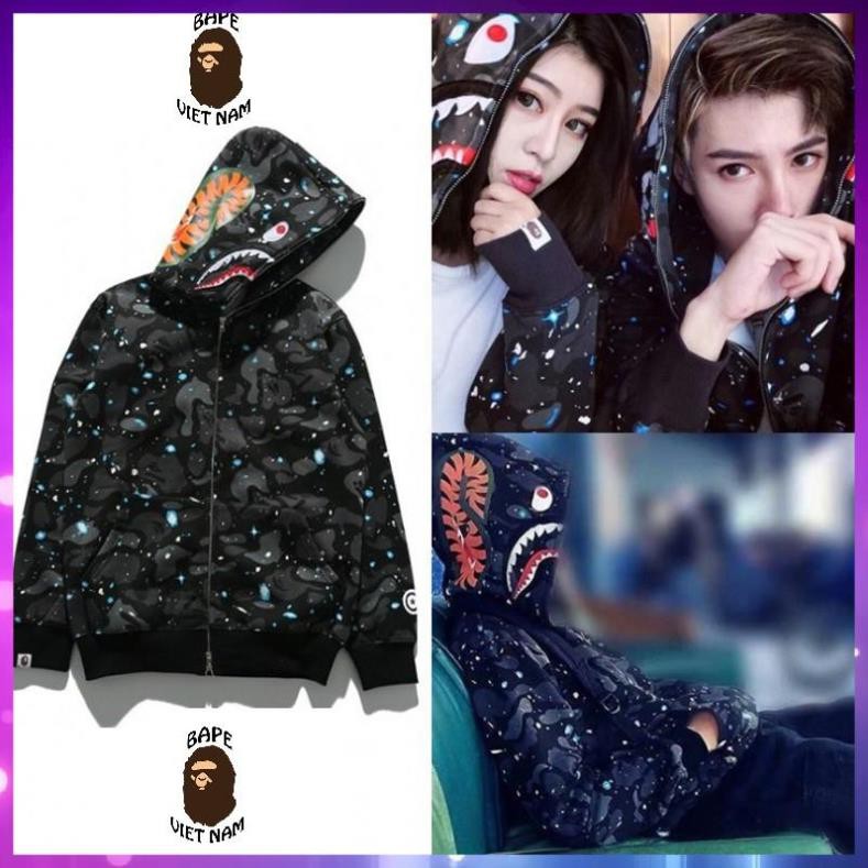 [Ảnh thật + FREESHIP] Jacket Bape Shark Galaxy fullzip Phát quang trong tối , Áo Hoodie Bape Cá Ngáo
