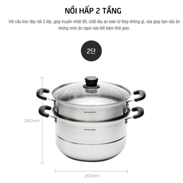 [Lock&amp;Lock] Nồi hấp 2 tầng LLH1282 size 28cm