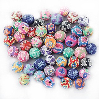 Set 50 hạt đất sét tròn FIMO họa tiết đa dạng nhiều màu sắc tự làm trang sức thủ công
