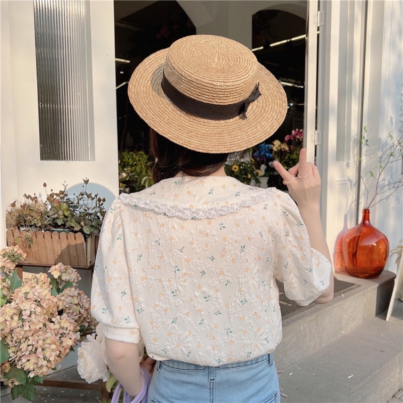 Áo Tay Bồng Hoa Nhí Phong Cách Pháp Nhẹ Nhàng Size XS S M