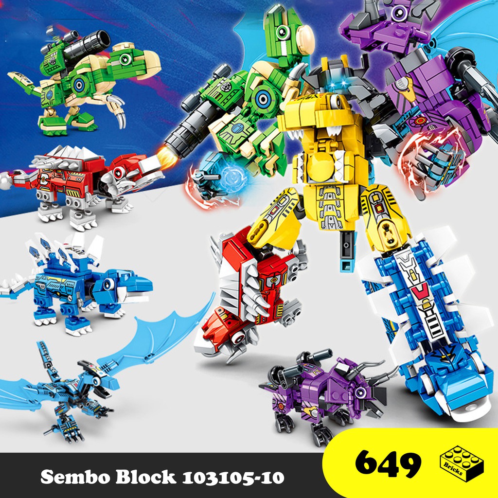 Đồ chơi lắp ráp Robot khủng long 6 trong 1 - Robot Transformer Sembo Block 103105 - Đồ chơi Lego 649  mảnh ghép