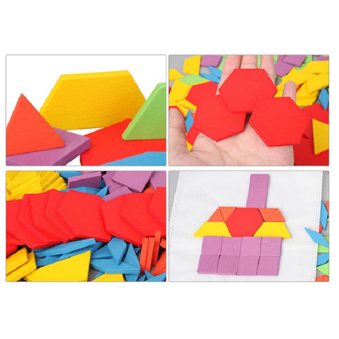 Đồ chơi ghép hình khối Pattern Blocks 155 chi tiết Montessori  cho bé