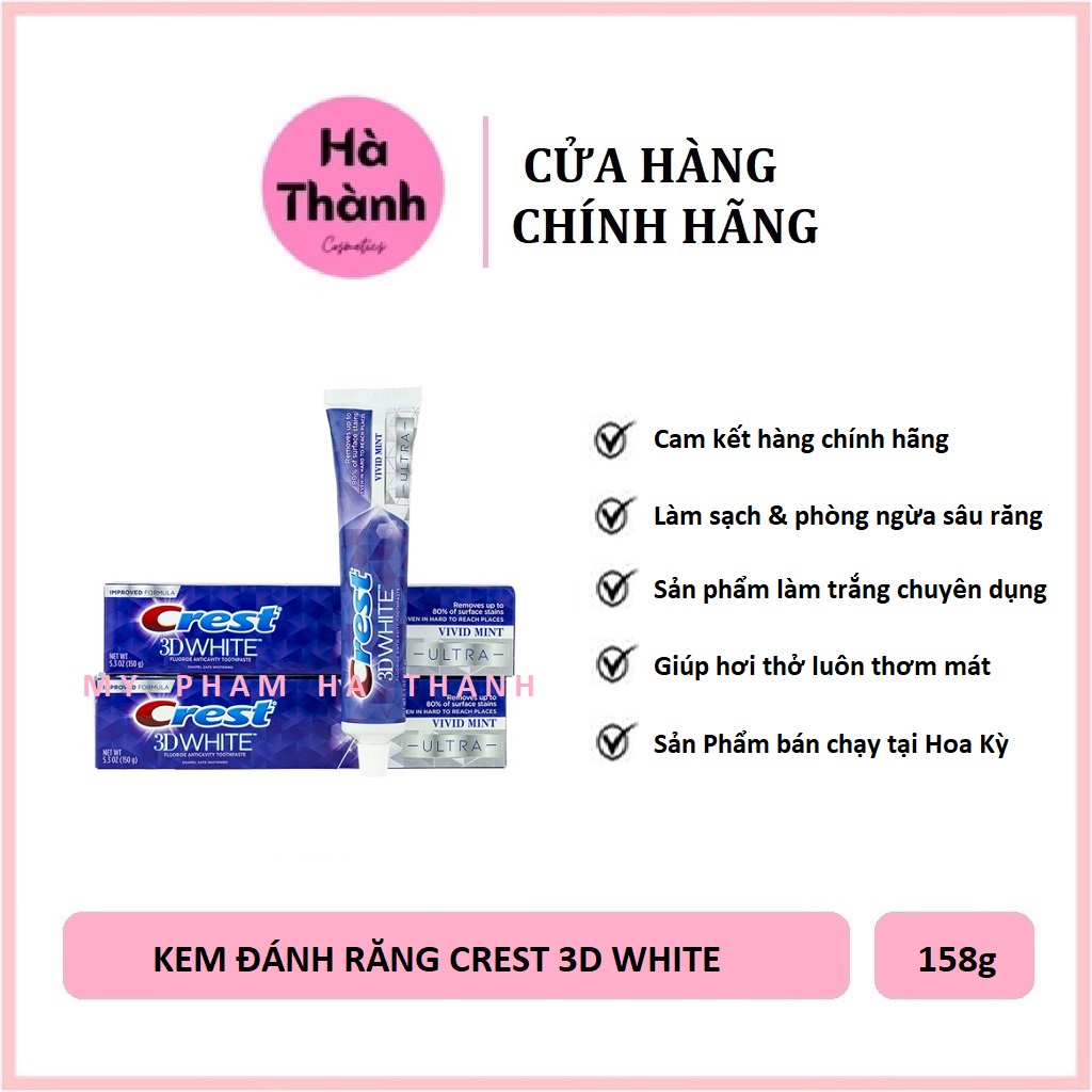 Kem Đánh Răng CREST 3D WHITE ADVANCED 158Gram Hàng Mỹ Siêu Trắng Chắc Khỏe Thơm Mát Bảo Vệ Men Răng - HT182