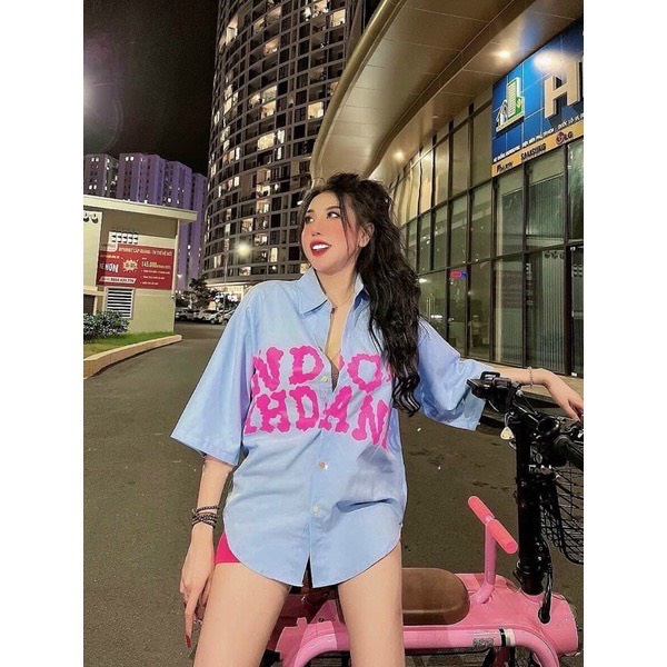 Set áo sơmi quần thun ngố form rộng big size 3 màu in chữ hình trái tim siêu hot trend