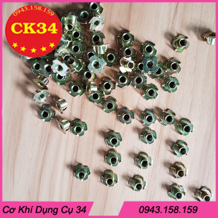 Tán chấu m8. Tán chấu đóng gỗ phi 8 túi 100 con đai ốc chấu bắt gỗ, tán hoa mai