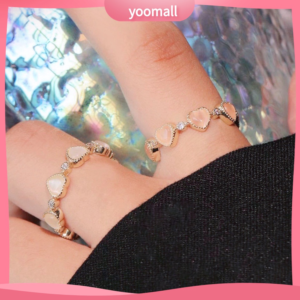 Yomall♡ Nhẫn Hở Đồng Đính Đá Opal Hình Trái Tim Thời Trang Có Thể Điều Chỉnh Cho Nữ