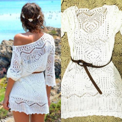 Đầm dệt kim mặc ngoài bikini họa tiết ren hoa gợi cảm