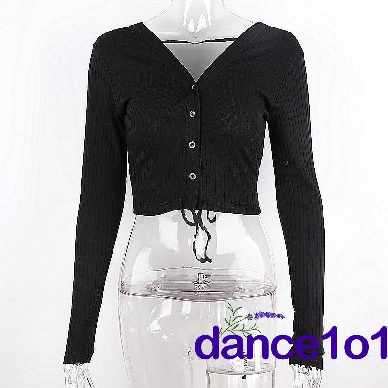 Áo tay dài cổ chữ V khoét sâu hở rốn và lưng phối dây băng quyến rũ cho nữ