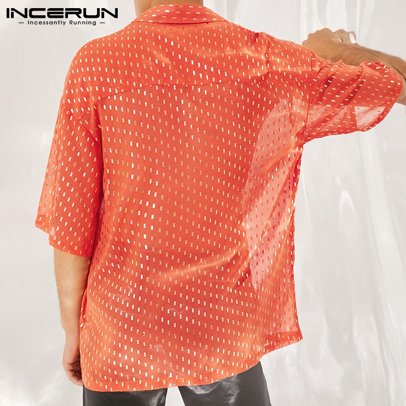 Áo sơ mi INCERUN tay ngắn xuyên thấu thoáng khí thời trang mùa hè cho nam