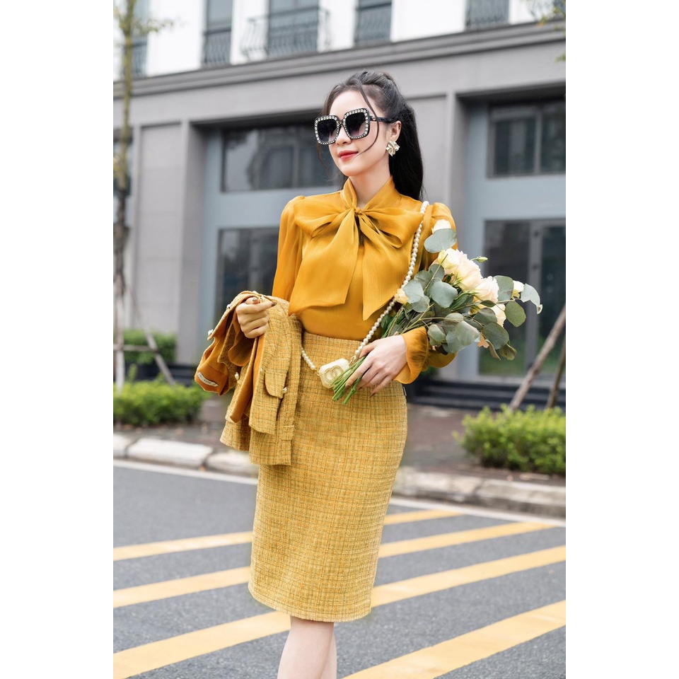 Áo lụa cổ nơ