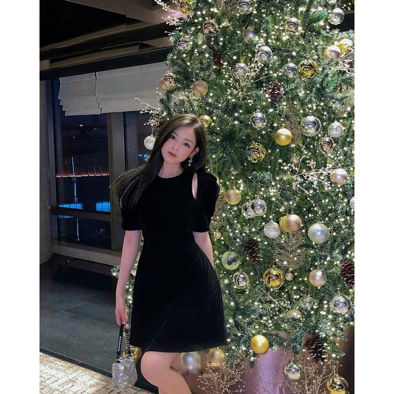 ĐẦM DỰ TIỆC NHUNG KHOÉT VAI BASIL DRESS