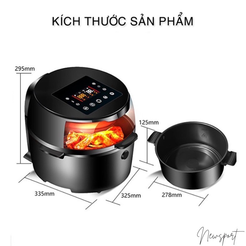 Nồi Chiên Không Dầu CAO CẤP 1500W - Nồi chiên CAMEL 8L cảm ứng điện tử và núm vặn cơ, tích hợp nhiều chế độ nấu