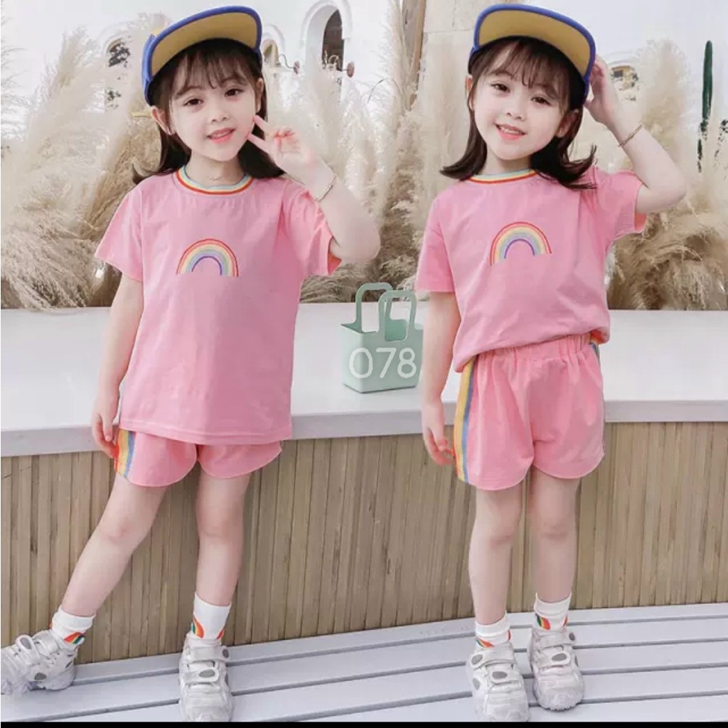 8 đến 40kg - Đồ bộ cho bé gái hình cầu vồng thun cotton chính phẩm cao cấp 078