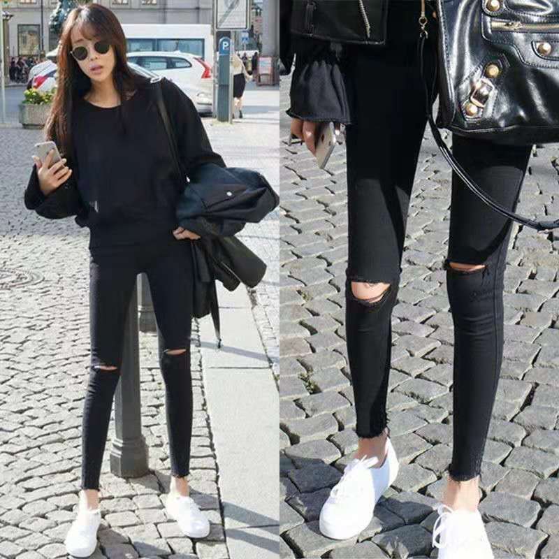 Quần Legging Lửng Phối Vết Rách Cá Tính Cho Nữ