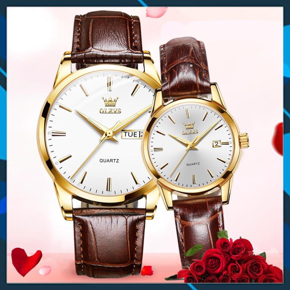 [HÀNG CHUẨN AUTH]Đồng hồ đôi Olevs Nhật Bản,chống thấm nước,dây da cao cấp,dạ quang, thạch anh,cơ cấu chỉ kim