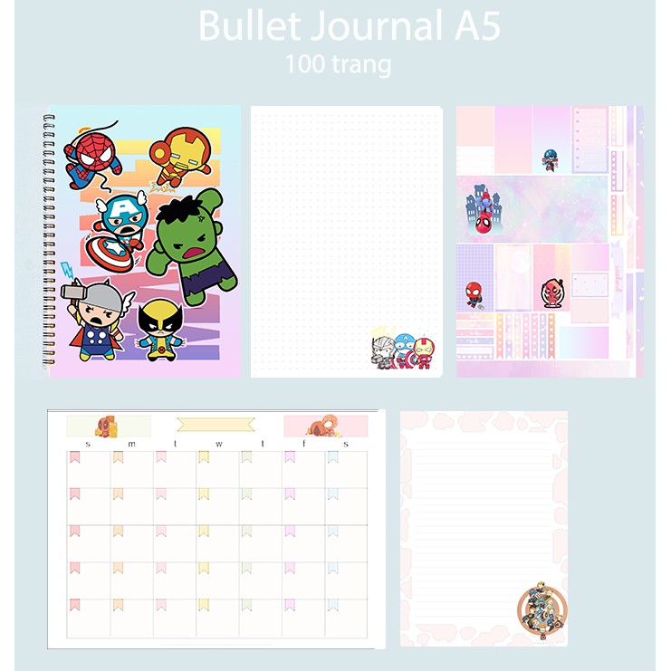 Sổ bullet journal siêu anh hùng SBJ31 A5 100 trang 160gsm chấm kẻ ngang monthly planner  Sổ tay vẽ chì Sketchbook