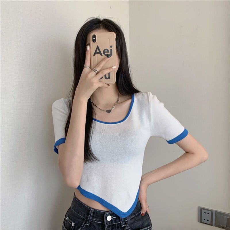 Áo Len Cổ Tròn Phăng Màu Sắc Đơn Giản Tay Ngắn Thời Trang Mùa Hè | Smide Clothing
