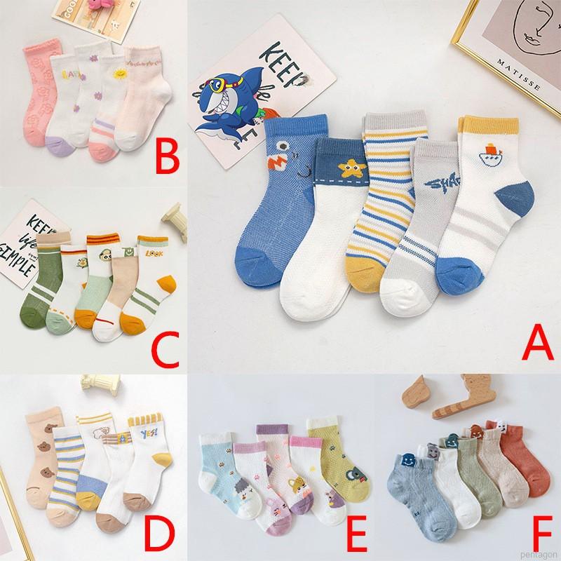 Bộ 5 đôi tất cotton mềm thoáng khí in hoạt hình đáng yêu cho trẻ nhỏ 0-9 tuổi