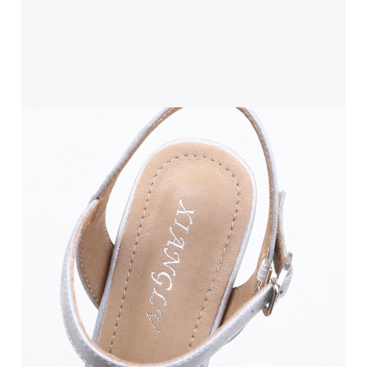 Sandal cao gót quai ngang phủ ánh kim, gót trụ vuông 8cm