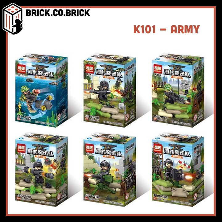 Đồ chơi lắp ráp Hộp 6 bộ Quân Đội kèm Phụ kiện cực chất minifigures Mô hình Army K101 K105
