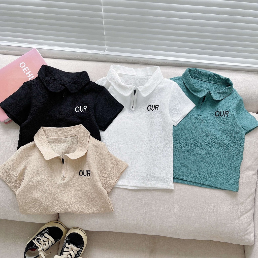 Quần áo cho bé trai chất đũi xốp OUR cổ bẻ có khóa cổ chất mềm mát bé trai bé gái mùa hè từ 9-24kg- BINBON KIDS