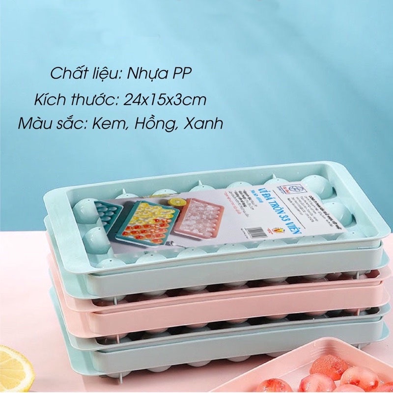 Khay Đá, Khuôn Đá, Khuôn Làm Thạch Vỉ 33 Viên Dang Tròn Có Nắp Đậy An Toàn