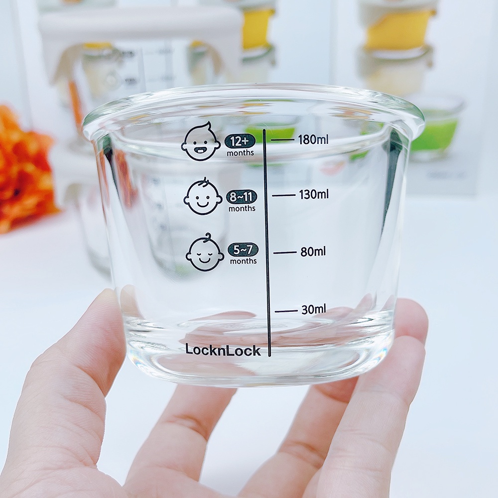 Hộp Trữ Đồ Ăn Dặm Cho Bé Lock&amp;Lock Có Vạch Chia, Hộp Trữ Đông Đồ Ăn Dặm Cho Bé Lock&amp;Lock Chất Liệu Thủy Tinh An Toàn