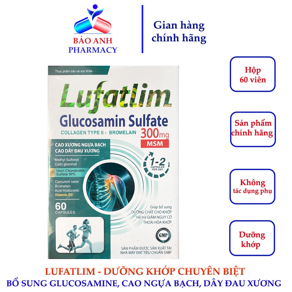 Viên uống dưỡng khớp LUFATLIM – bổ sung dưỡng chất cho khớp, hỗ trợ giảm đau khớp, nguy cơ thoái hóa khớp – Hộp 60 viên