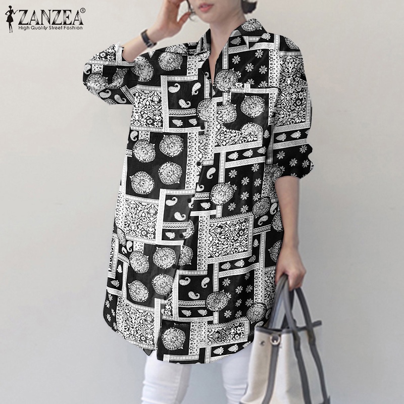 Áo sơ mi Zanzea tay dài phối xẻ tà phong cách cổ điển