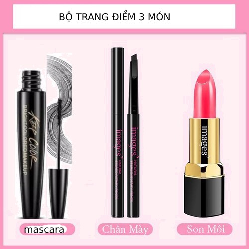 Set bộ trang điểm cơ bản 3 món có mascara, chì kẻ mày và son môi