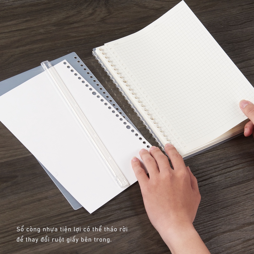 Sổ còng nhựa Happiness B5 26 chấu, đã kèm ruột giấy, làm sổ tay planner phong cách hàn quốc FUTUREBOOK