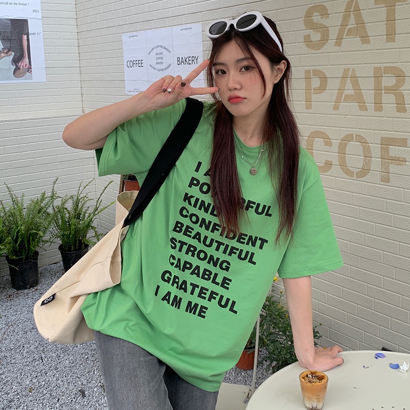 SUXI Áo Thun Tay Ngắn Cổ Tròn Dáng Rộng In Chữ Thời Trang Mùa Hè Cho Nữ