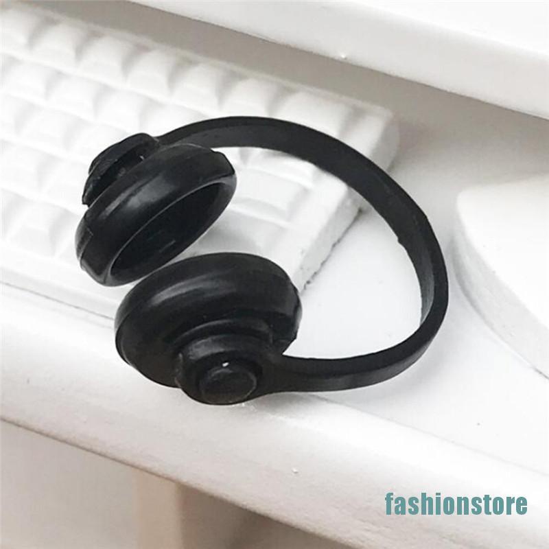 [fashionstore]1/12 Scale Dollhouse Miniature Accessories Black Earphone Headphone