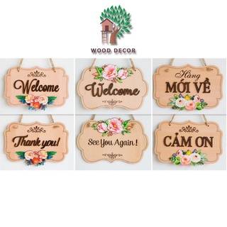 Bảng gỗ trang trí treo cửa Welcome 2 mặt