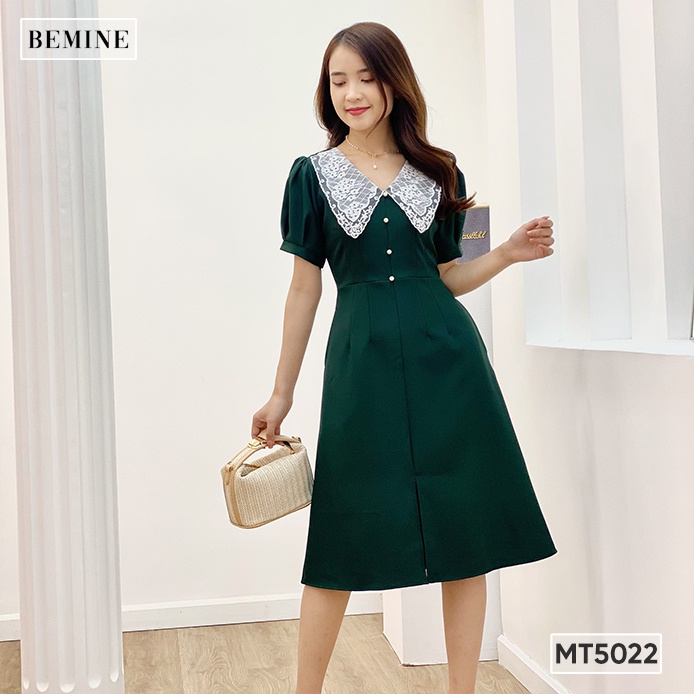 Đầm trơn cổ ren đính hạt BEMINE MT5022XANHREU