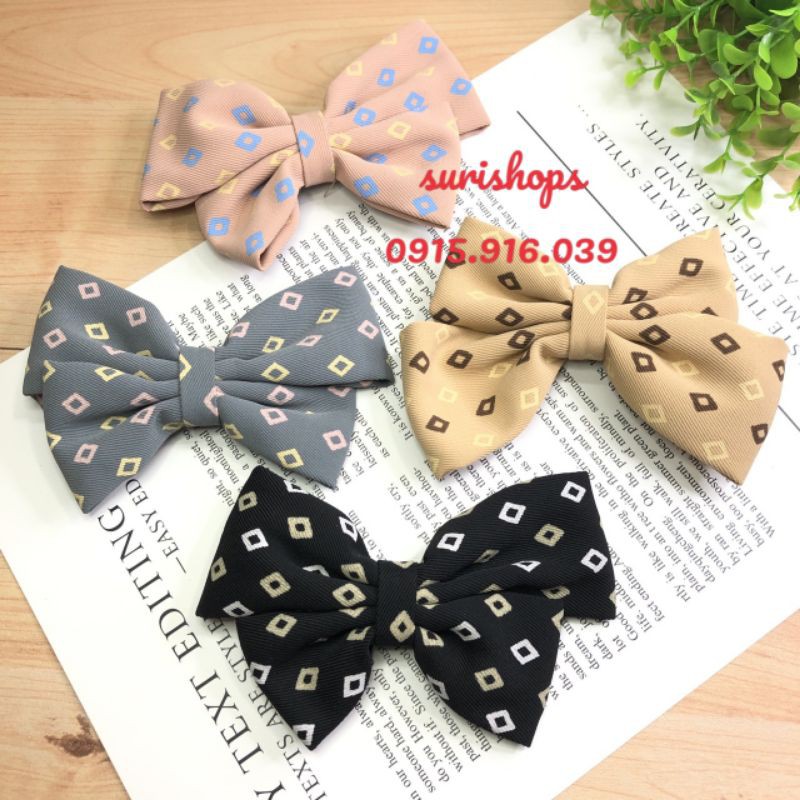 Kẹp Nơ Chấm Vuông Nữ Tính, Kẹp Tóc Nơ