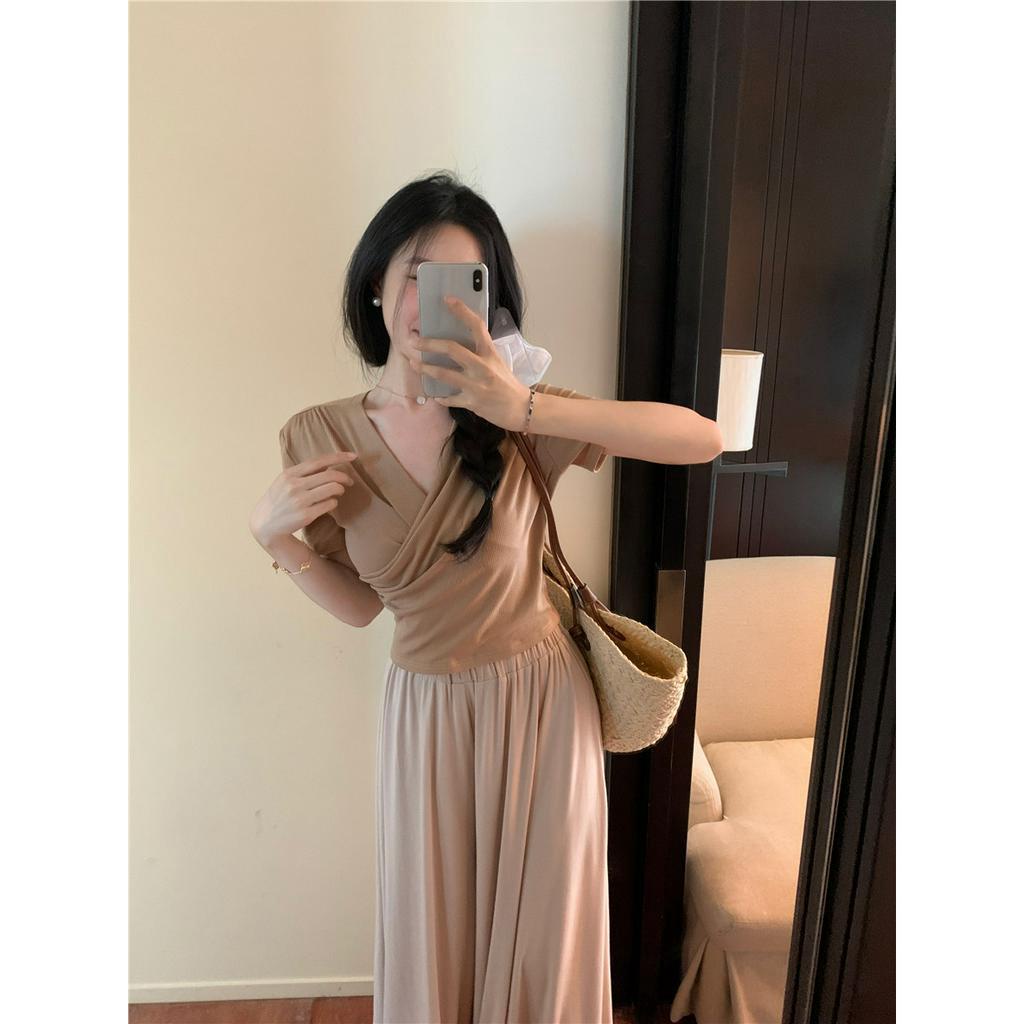 Cocory vn Bộ Áo Dệt Kim + Chân Váy Dài Lưng Thun Thời Trang Mùa Hè Phong Cách Hàn Quốc Cho Nữ