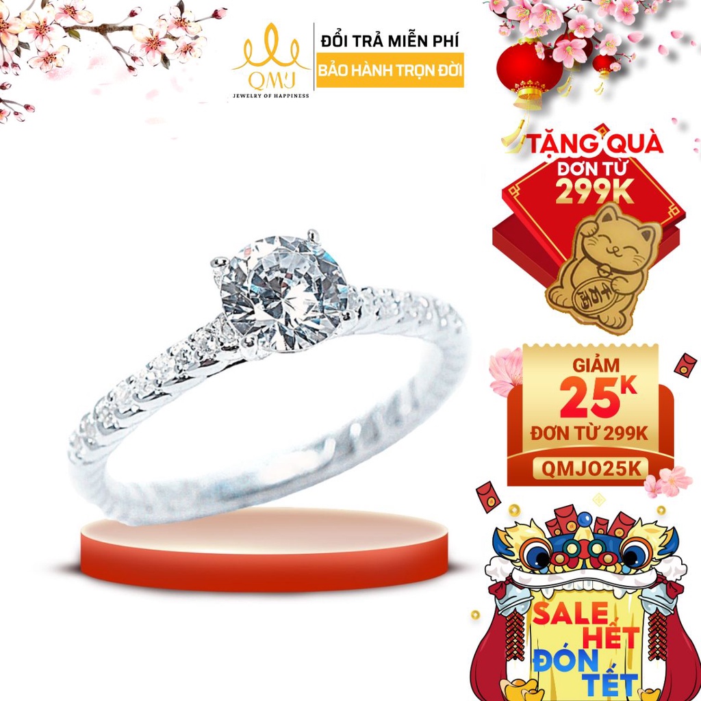 Nhẫn bạc QMJ Loving you ổ chủ 4 chấu sáng cao cấp - Q006