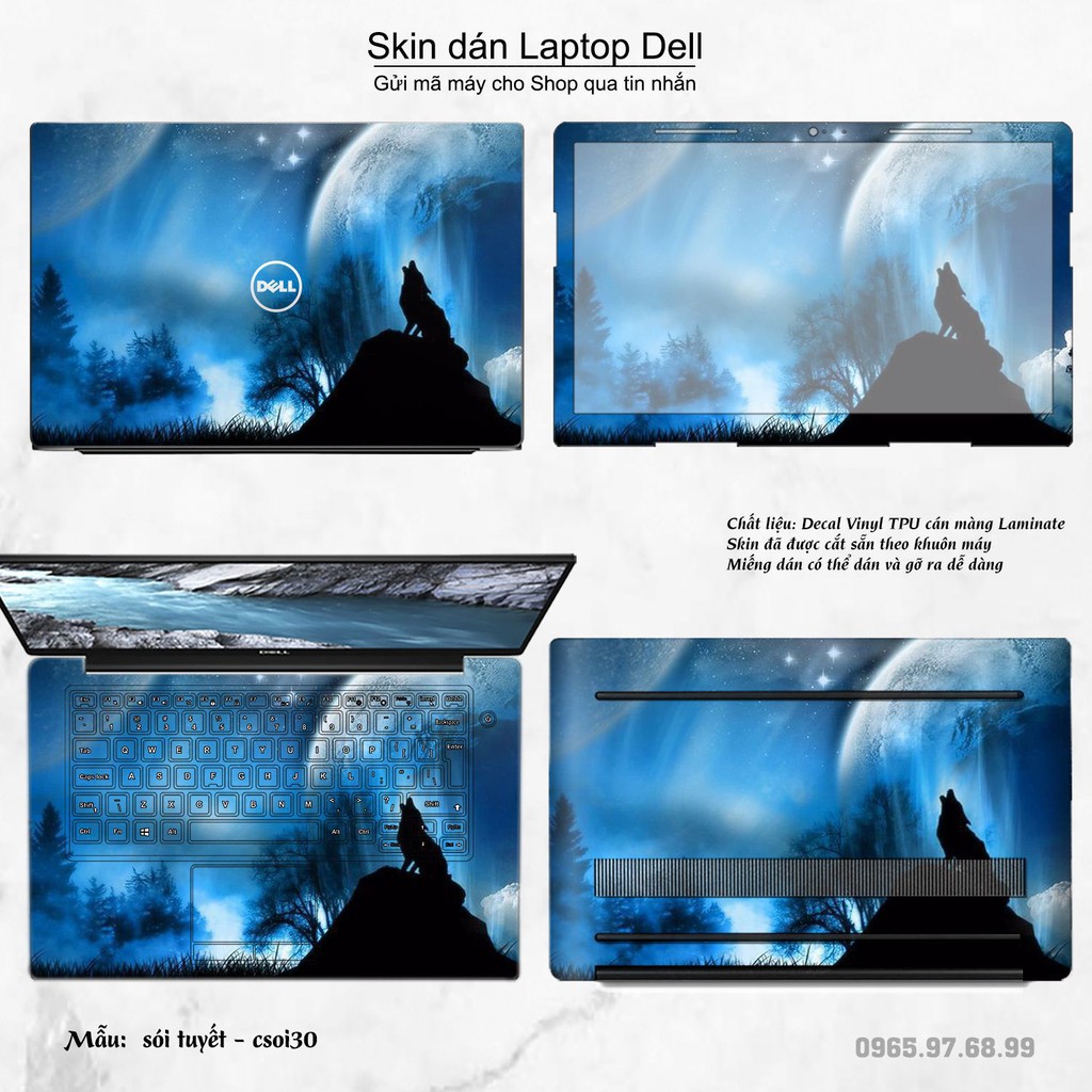 Skin dán Laptop Dell in hình sói tuyết (inbox mã máy cho Shop)