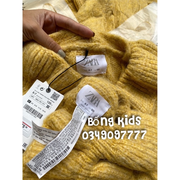 [Mã 2611THTRANG100K hoàn 10% xu đơn 99K] Áo Cardigan Bé Gái Vặn Thừng Vàng Kèm Khăn ZR