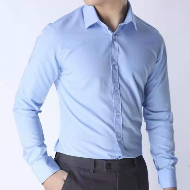 [BIG SALE] Sơ mi nam dài tay màu xanh dương nhạt. Form ôm body Hàn Quốc