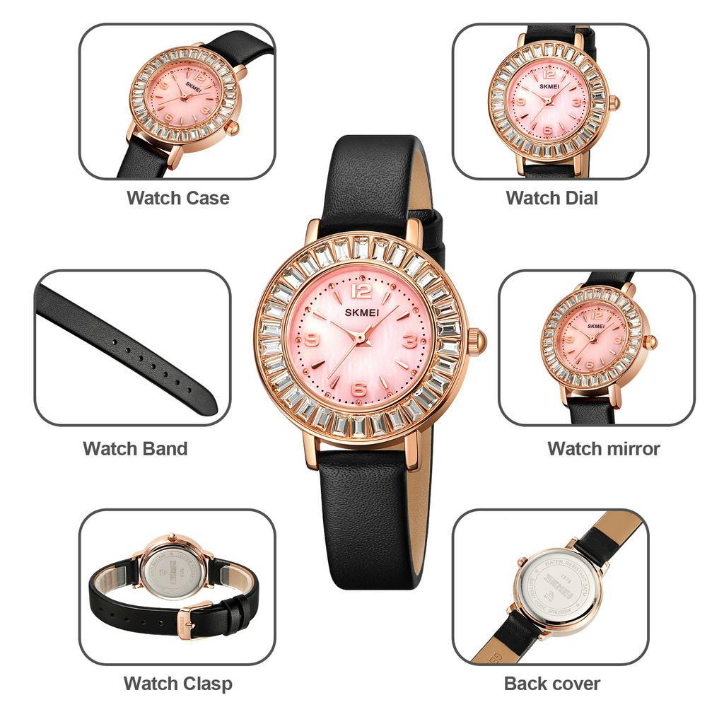 SKMEI Elegant 30 Rhinestone Case Watch Phụ nữ Gradient Color Dial Thời trang Quartz Wrist Watch Phụ nữ nhỏ tinh tế Dress Clock Phong cách hẹn hò