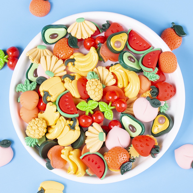 Set 10 Trái Cây Hoạt Hình Nhiều Màu Sắc Bằng Nhựa Resin Dễ Thương Xinh Xắn