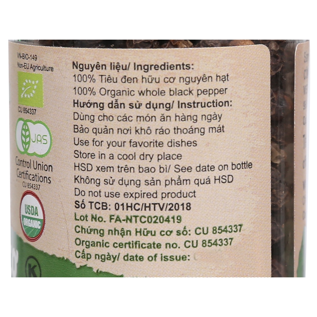 Tiêu Đen Xay Hữu Cơ Farmers 50g