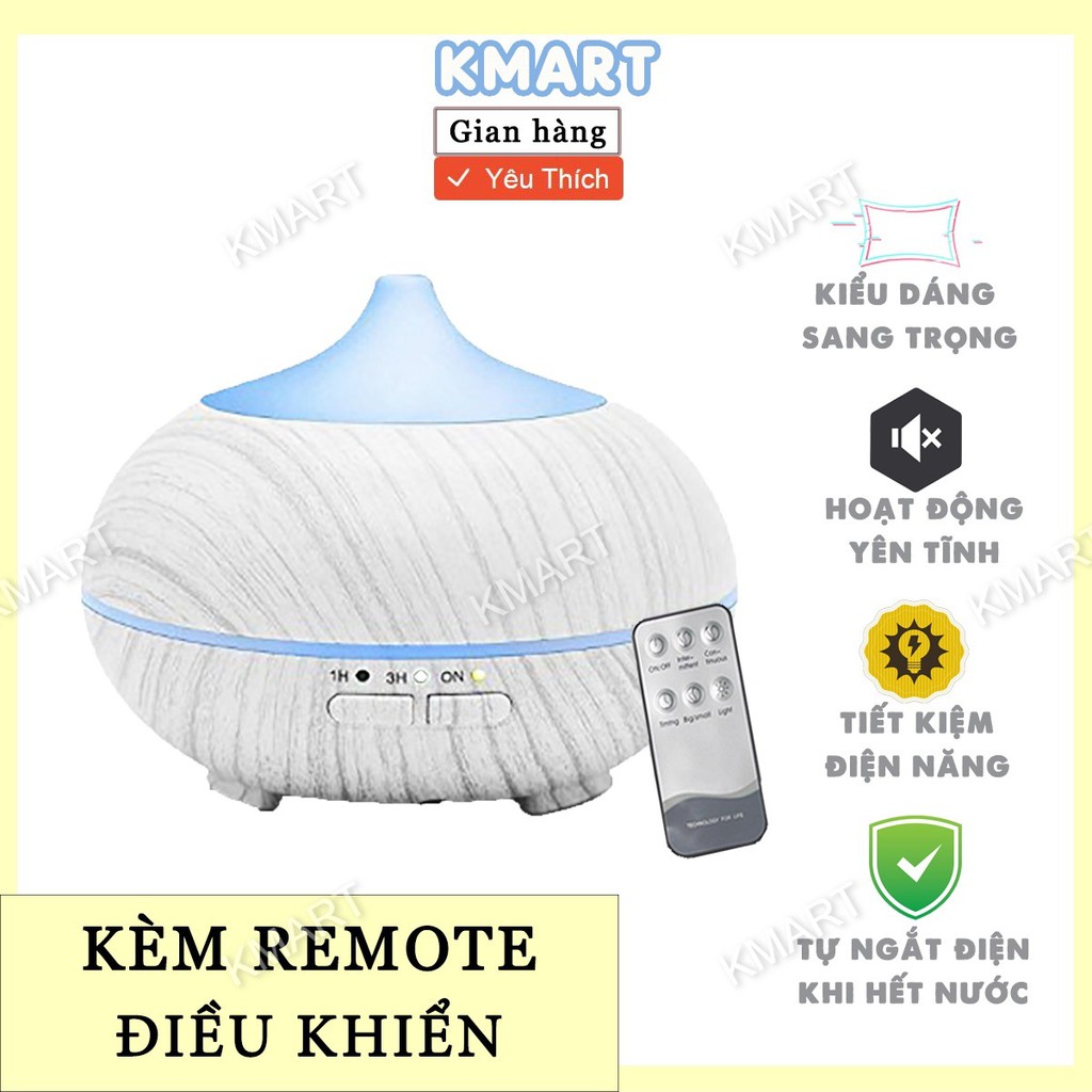 Máy xông tinh dầu Chóp Ngắn vân gỗ cao cấp 550ml tích hợp remote điều khiển