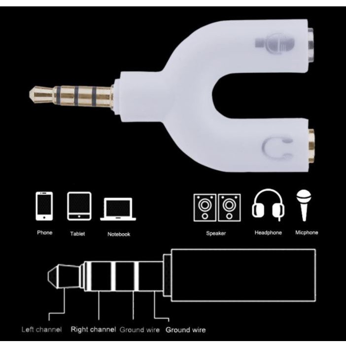 Đầu chuyển chữ Y Kết nối tai nghe với Laptop - Đầu Nối Chuyển Đổi Âm Thanh và Mic sang 1 cổng 3.5 mm