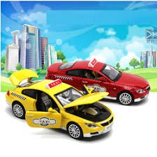 Ô tô taxi đồ chơi trẻ em xe bằng sắt chạy cót có âm thanh và đèn mở được cửa xe - ABDC045SH