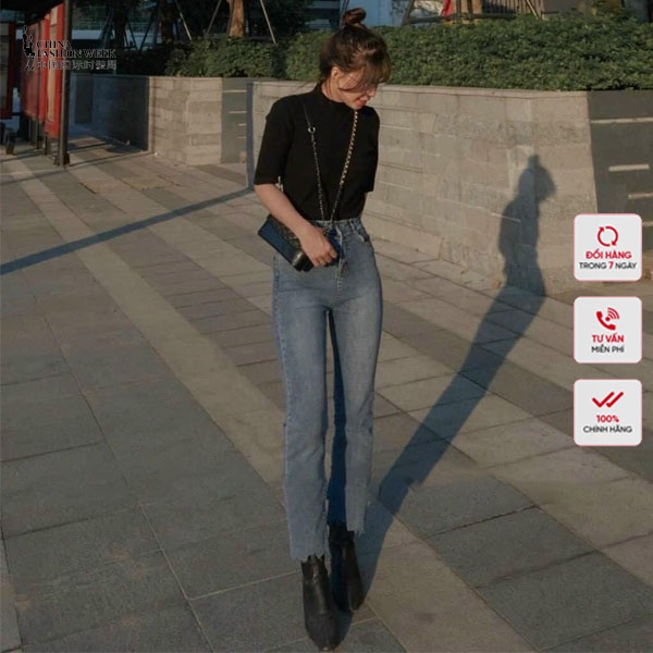 Quần Jeans Nữ Cạp Cao Cắt Gấu Hàng Ullzang Siêu Đẹp